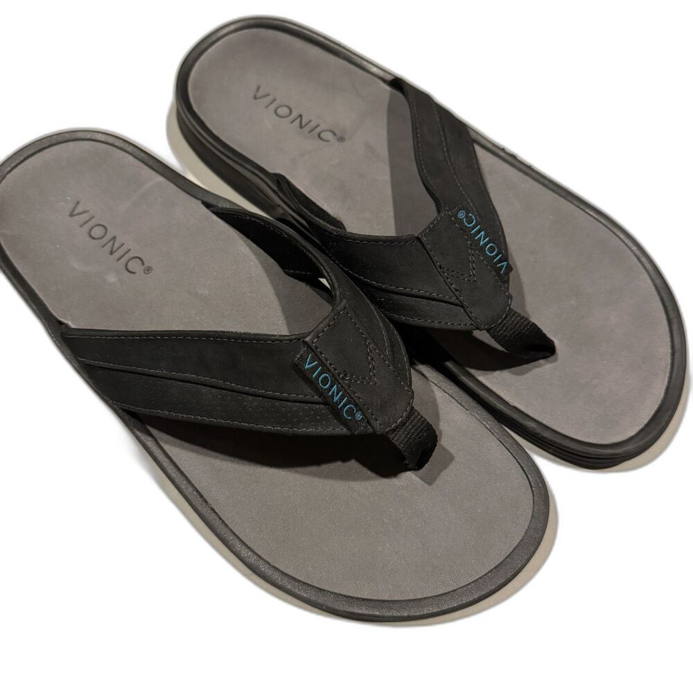 Vionic Wyatt Sandals Orthotic Flip Flop Black Gray Comfort Walking Men sz 10